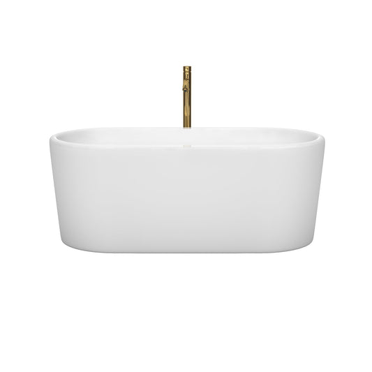 Wyndham Collection Ursula 59" Freestanding Bathtub in White With Polished Chrome Trim and Floor Mounted Faucet in Brushed Gold