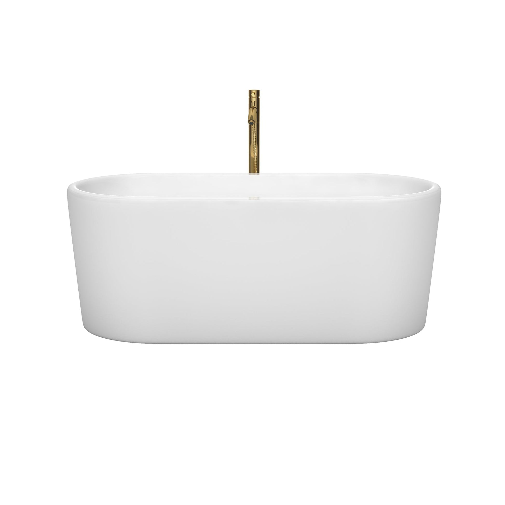 Wyndham Collection Ursula 59" Freestanding Bathtub in White With Shiny White Trim and Floor Mounted Faucet in Brushed Gold