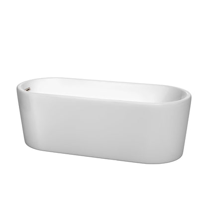Wyndham Collection Ursula 67" Freestanding Bathtub in White With Brushed Nickel Drain and Overflow Trim
