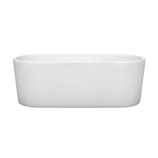 Wyndham Collection Ursula 67" Freestanding Bathtub in White With Brushed Nickel Drain and Overflow Trim