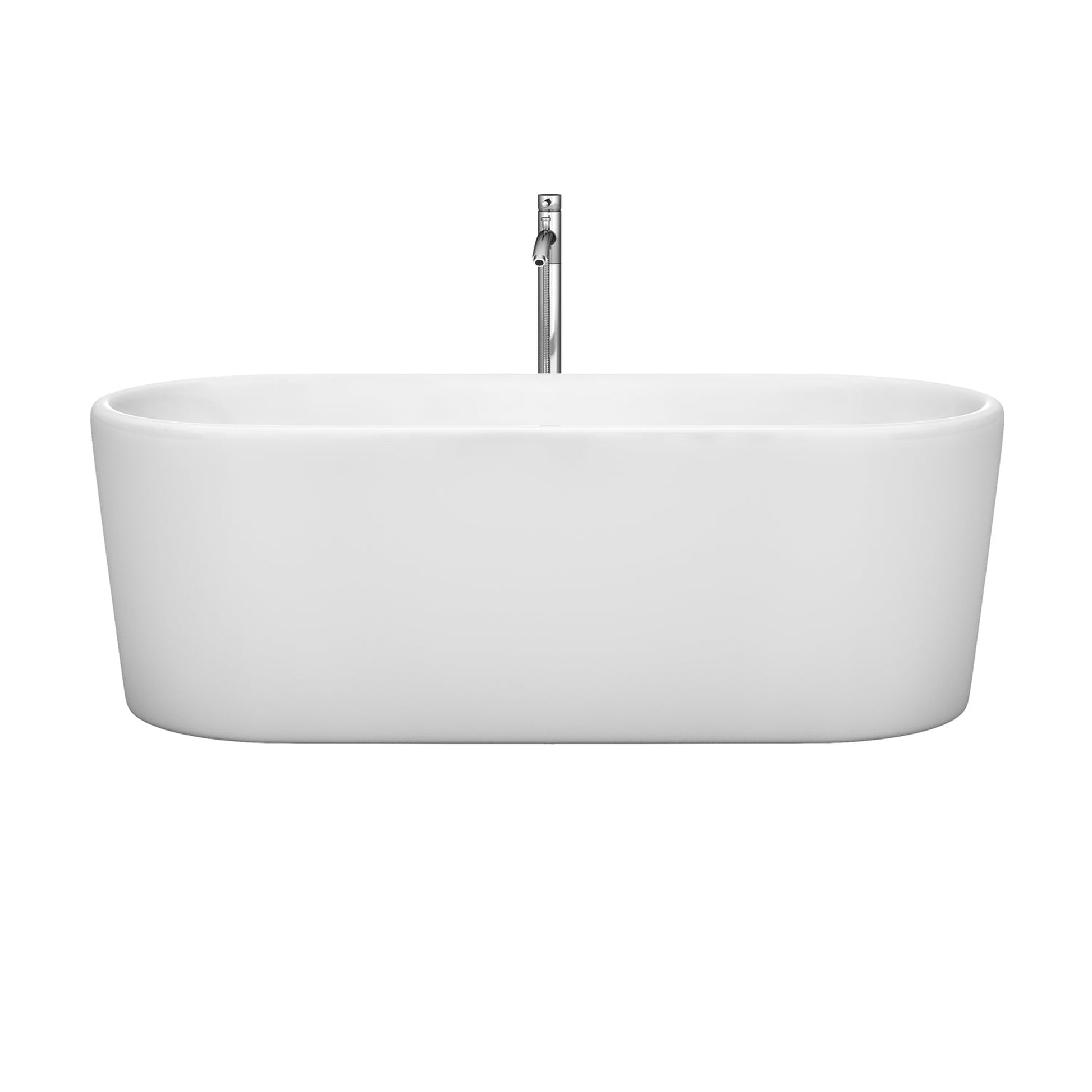 Wyndham Collection Ursula 67" Freestanding Bathtub in White With Floor Mounted Faucet, Drain and Overflow Trim in Polished Chrome