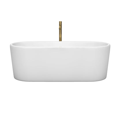 Wyndham Collection Ursula 67" Freestanding Bathtub in White With Polished Chrome Trim and Floor Mounted Faucet in Brushed Gold