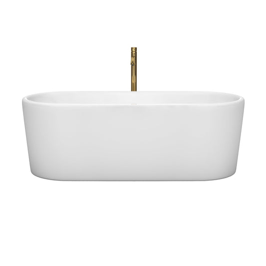 Wyndham Collection Ursula 67" Freestanding Bathtub in White With Polished Chrome Trim and Floor Mounted Faucet in Brushed Gold