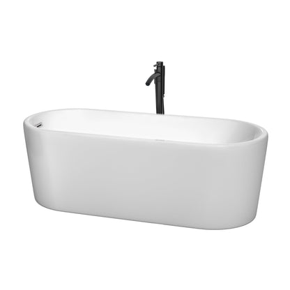 Wyndham Collection Ursula 67" Freestanding Bathtub in White With Polished Chrome Trim and Floor Mounted Faucet in Matte Black