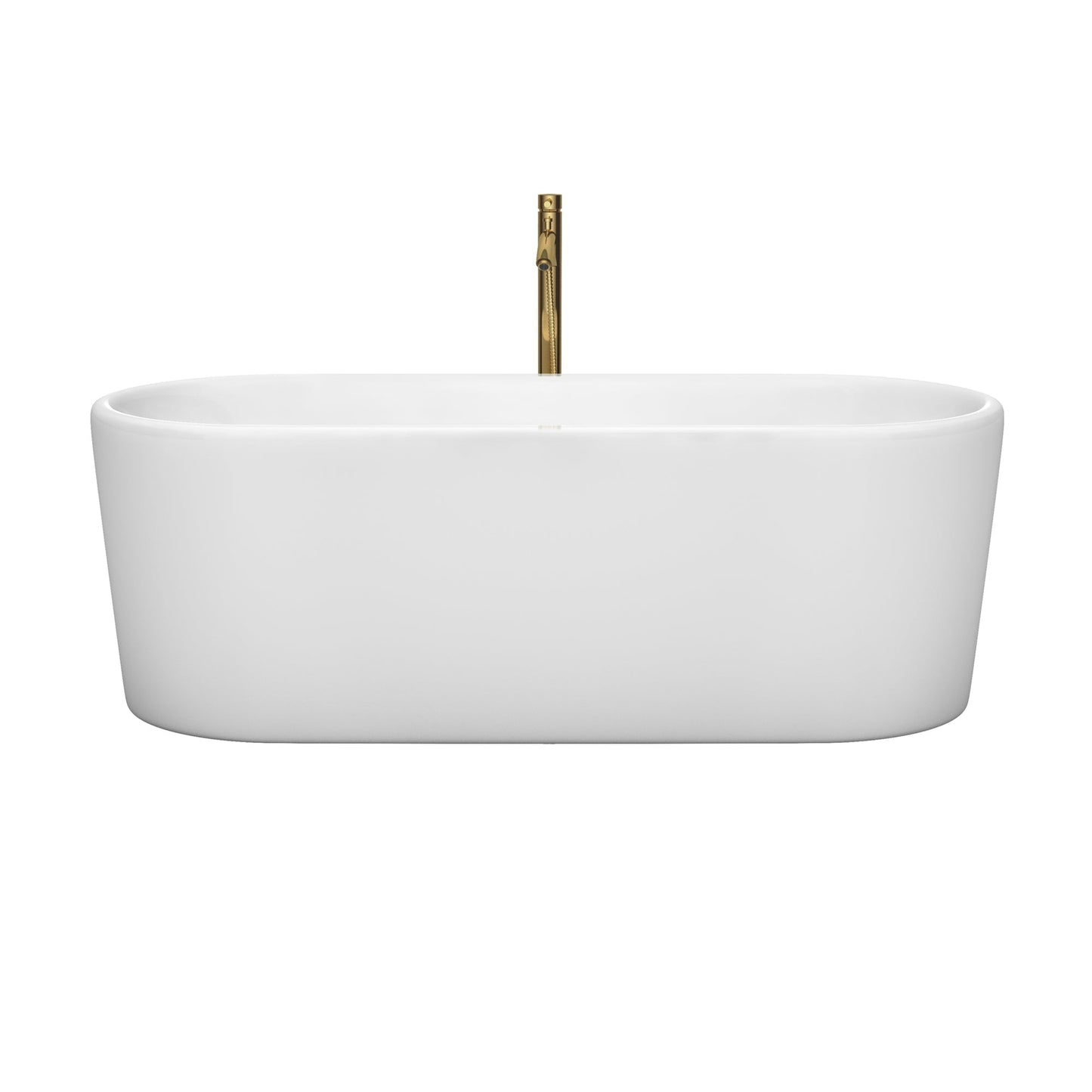 Wyndham Collection Ursula 67" Freestanding Bathtub in White With Shiny White Trim and Floor Mounted Faucet in Brushed Gold