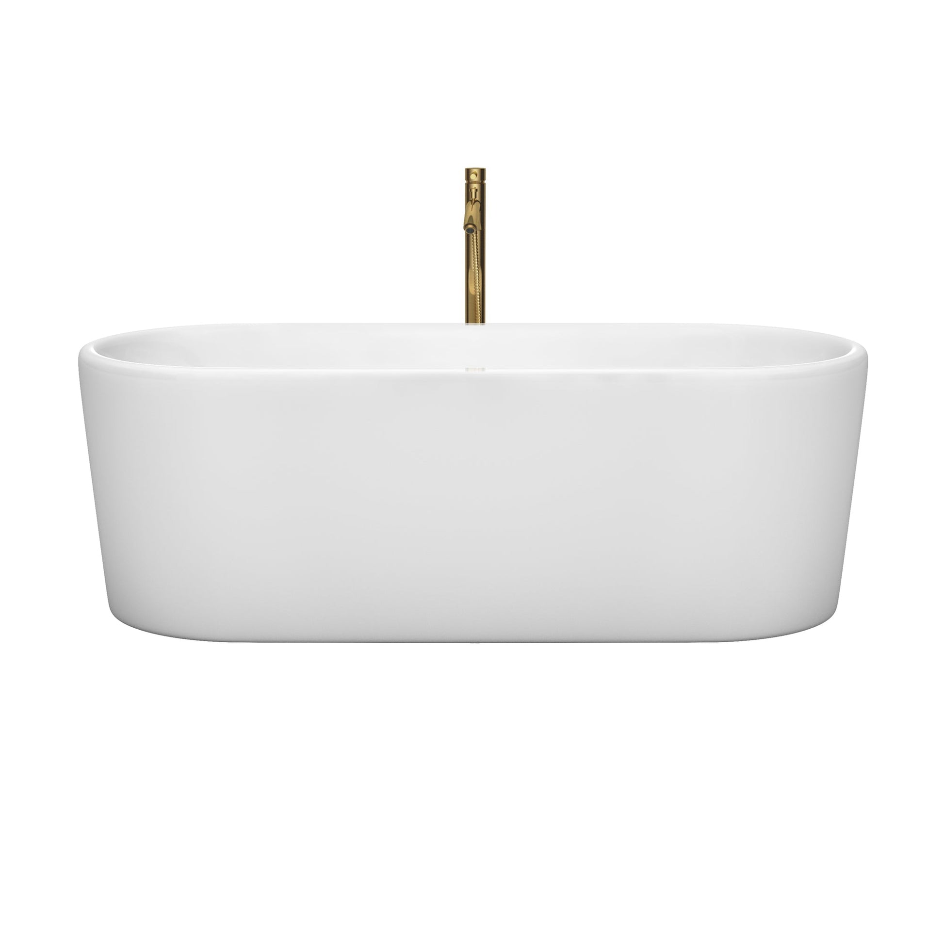 Wyndham Collection Ursula 67" Freestanding Bathtub in White With Shiny White Trim and Floor Mounted Faucet in Brushed Gold