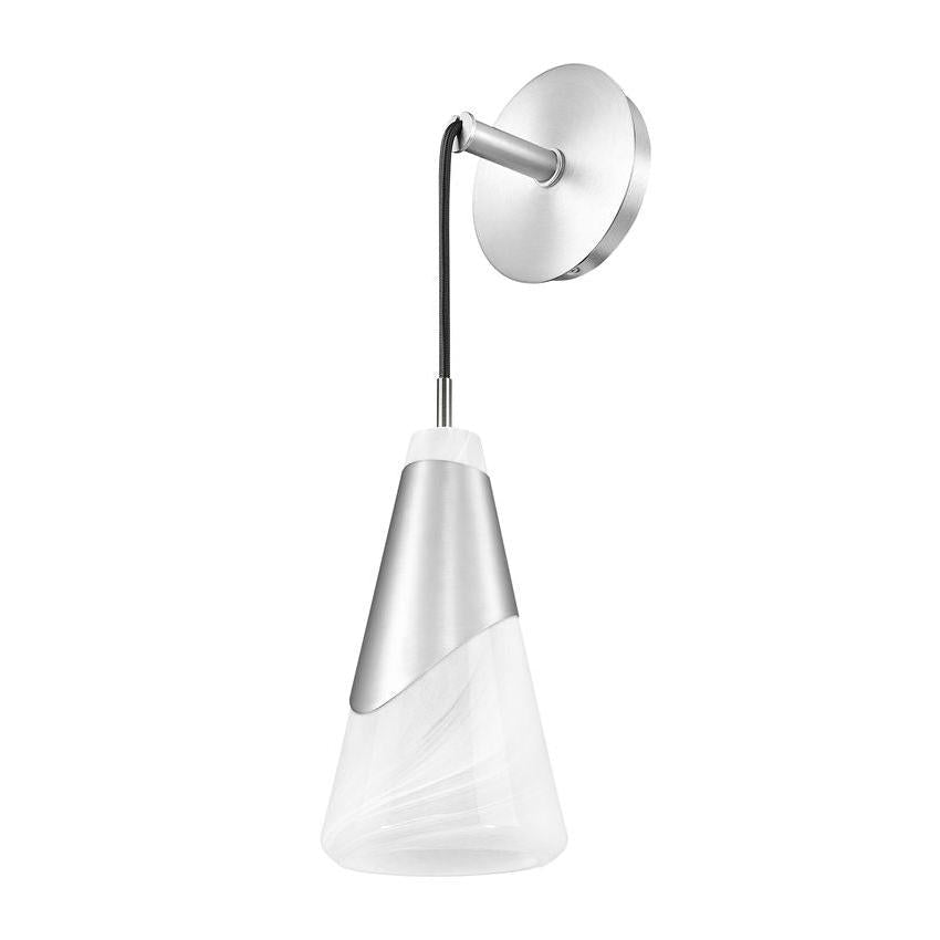 Z-Lite Aimie 1-Light Candelabra Bulb Base Brushed Nickel Steel Frame Feathered White Glass Shade Wall Sconce