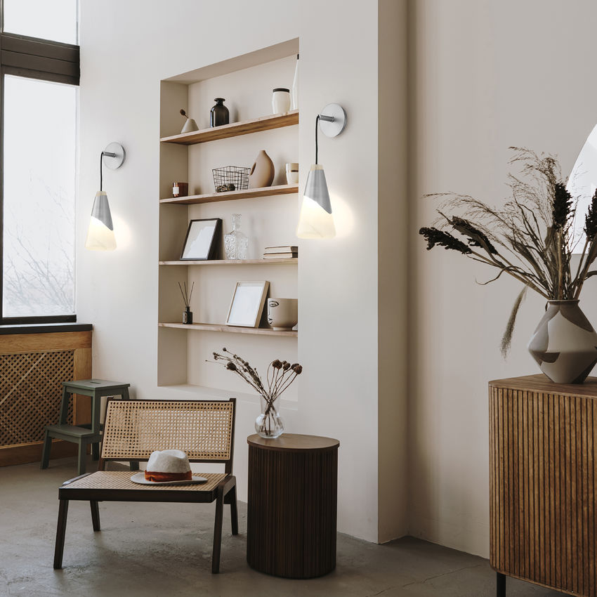 Z-Lite Aimie 1-Light Candelabra Bulb Base Brushed Nickel Steel Frame Feathered White Glass Shade Wall Sconce