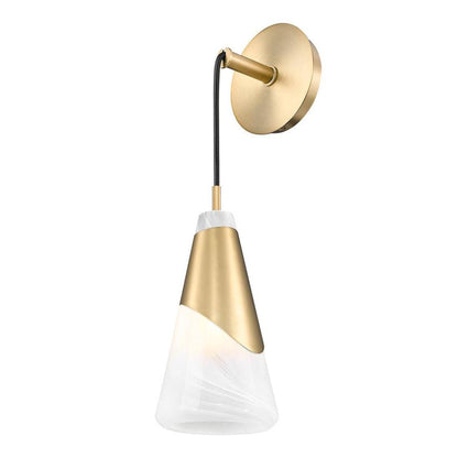 Z-Lite Aimie 1-Light Candelabra Bulb Base Modern Gold Steel Frame White Swirl Glass Shade Wall Sconce