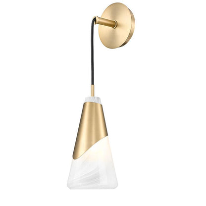 Z-Lite Aimie 1-Light Candelabra Bulb Base Modern Gold Steel Frame White Swirl Glass Shade Wall Sconce