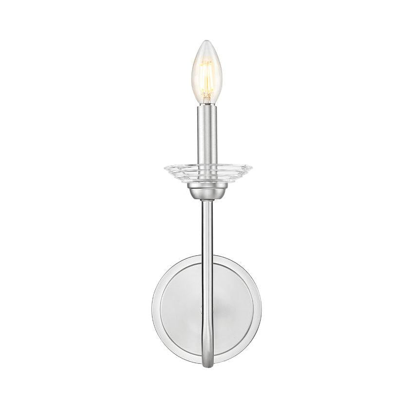 Z-Lite Allistair 1-Light Candelabra Bulb Base Brushed Nickel Steel Frame Clear Ribbed Glass Shade Wall Sconce