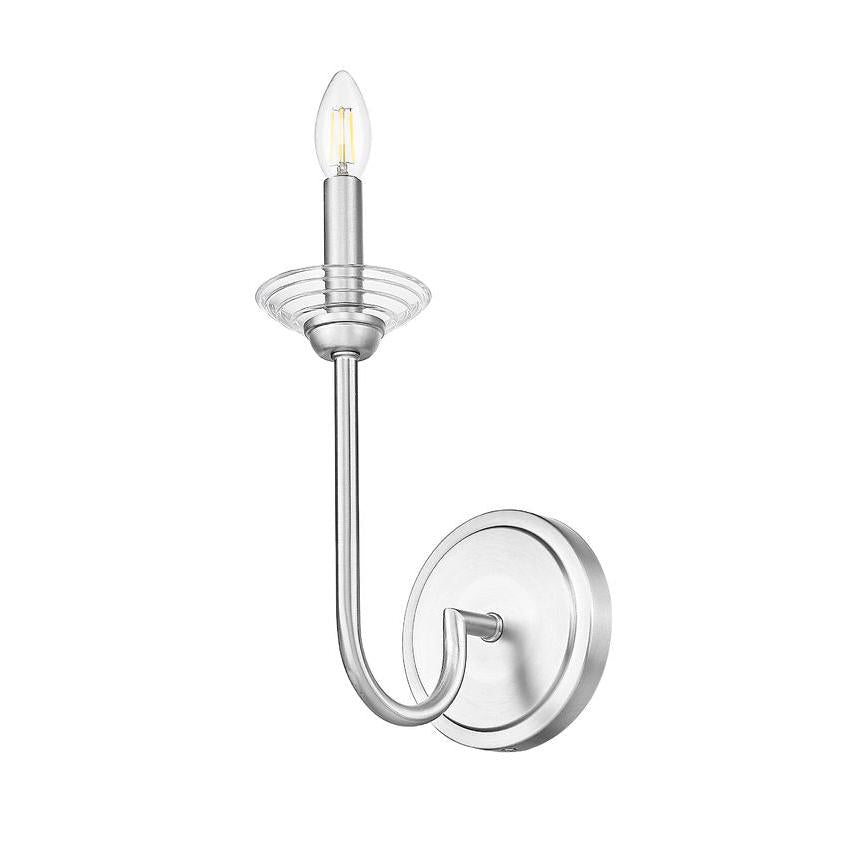 Z-Lite Allistair 1-Light Candelabra Bulb Base Brushed Nickel Steel Frame Clear Ribbed Glass Shade Wall Sconce