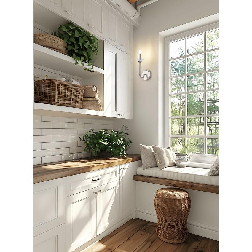 Z-Lite Allistair 1-Light Candelabra Bulb Base Brushed Nickel Steel Frame Clear Ribbed Glass Shade Wall Sconce