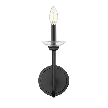 Z-Lite Allistair 1-Light Candelabra Bulb Base Matte Black Steel Frame Clear Ribbed Glass Shade Wall Sconce