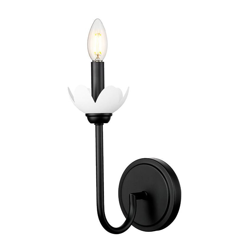 Z-Lite Allistair 1-Light Candelabra Bulb Base Matte Black Steel Frame Clear Ribbed Glass Shade Wall Sconce