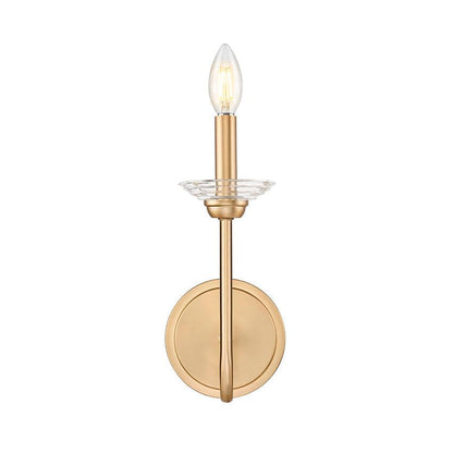 Z-Lite Allistair 1-Light Candelabra Bulb Base Modern Gold Steel Frame Clear Ribbed Glass Shade Wall Sconce