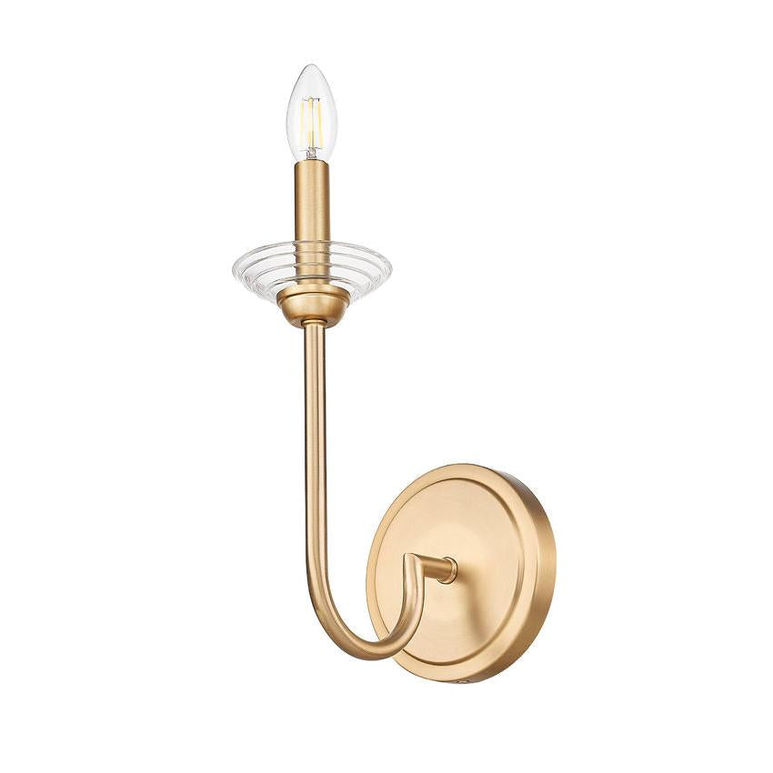Z-Lite Allistair 1-Light Candelabra Bulb Base Modern Gold Steel Frame Clear Ribbed Glass Shade Wall Sconce