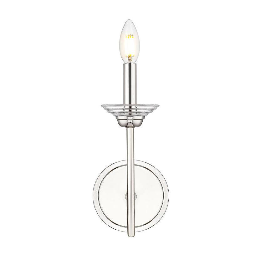 Z-Lite Allistair 1-Light Candelabra Bulb Base Polished Nickel Steel Frame Clear Ribbed Glass Shade Wall Sconce