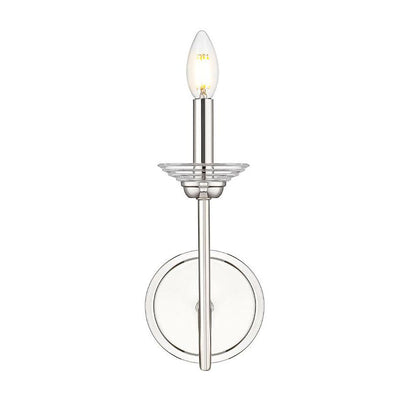 Z-Lite Allistair 1-Light Candelabra Bulb Base Polished Nickel Steel Frame Clear Ribbed Glass Shade Wall Sconce