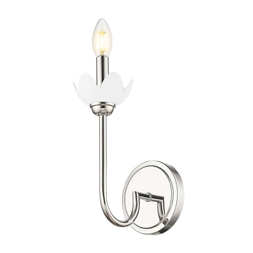 Z-Lite Allistair 1-Light Candelabra Bulb Base Polished Nickel Steel Frame Clear Ribbed Glass Shade Wall Sconce