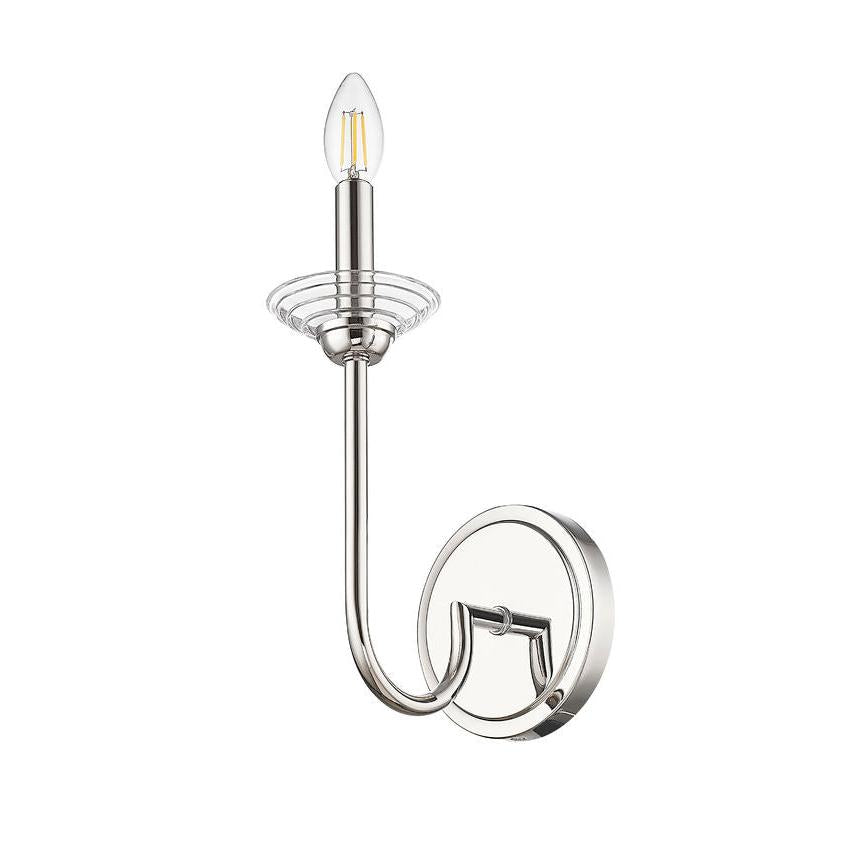 Z-Lite Allistair 1-Light Candelabra Bulb Base Polished Nickel Steel Frame Clear Ribbed Glass Shade Wall Sconce