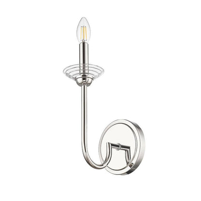 Z-Lite Allistair 1-Light Candelabra Bulb Base Polished Nickel Steel Frame Clear Ribbed Glass Shade Wall Sconce