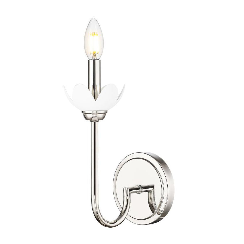 Z-Lite Allistair 1-Light Candelabra Bulb Base Polished Nickel Steel Frame Clear Ribbed Glass Shade Wall Sconce