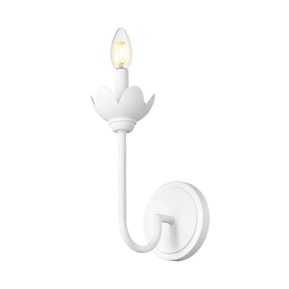 Z-Lite Allistair 1-Light Candelabra Bulb Base Textured White Steel Frame Clear Ribbed Glass Shade Wall Sconce