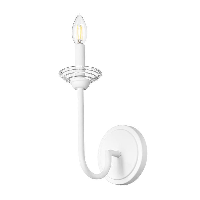 Z-Lite Allistair 1-Light Candelabra Bulb Base Textured White Steel Frame Clear Ribbed Glass Shade Wall Sconce