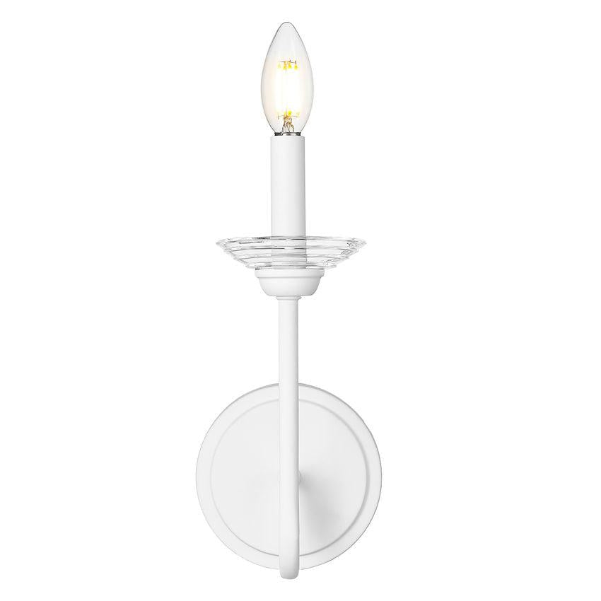 Z-Lite Allistair 1-Light Candelabra Bulb Base Tundra White Steel Frame Clear Ribbed Glass Shade Wall Sconce