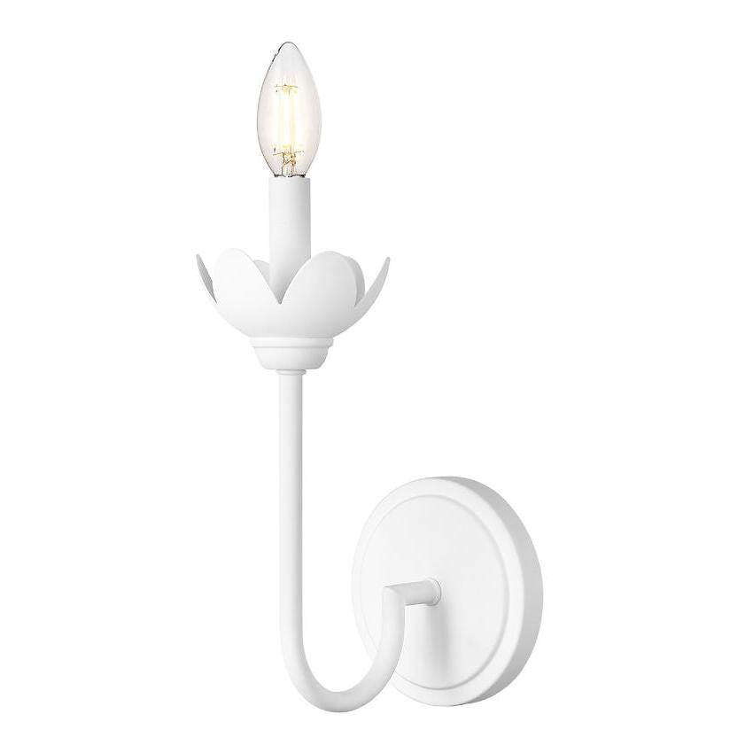 Z-Lite Allistair 1-Light Candelabra Bulb Base Tundra White Steel Frame Clear Ribbed Glass Shade Wall Sconce
