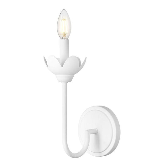 Z-Lite Allistair 1-Light Candelabra Bulb Base Tundra White Steel Frame Clear Ribbed Glass Shade Wall Sconce