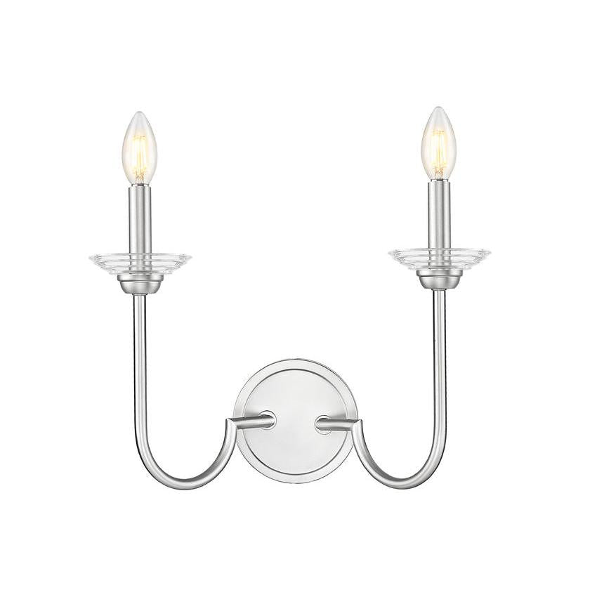 Z-Lite Allistair 2-Light Candelabra Bulb Base Brushed Nickel Steel Frame Clear Ribbed Glass Shade Wall Sconce