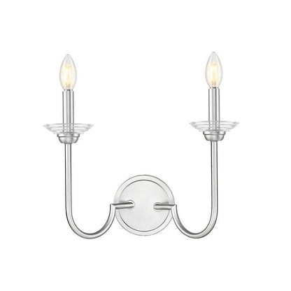 Z-Lite Allistair 2-Light Candelabra Bulb Base Brushed Nickel Steel Frame Clear Ribbed Glass Shade Wall Sconce