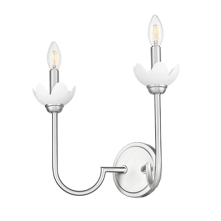 Z-Lite Allistair 2-Light Candelabra Bulb Base Brushed Nickel Steel Frame Clear Ribbed Glass Shade Wall Sconce