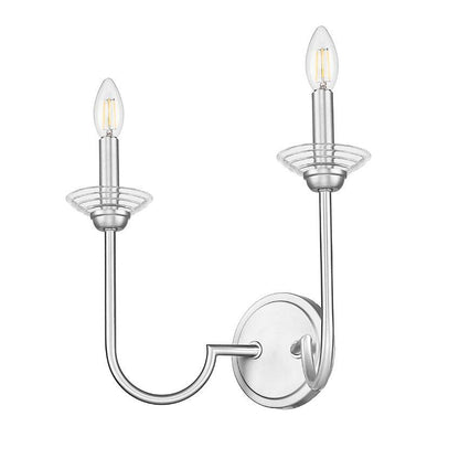 Z-Lite Allistair 2-Light Candelabra Bulb Base Brushed Nickel Steel Frame Clear Ribbed Glass Shade Wall Sconce