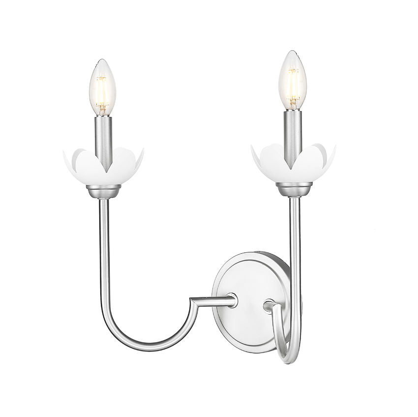 Z-Lite Allistair 2-Light Candelabra Bulb Base Brushed Nickel Steel Frame Clear Ribbed Glass Shade Wall Sconce