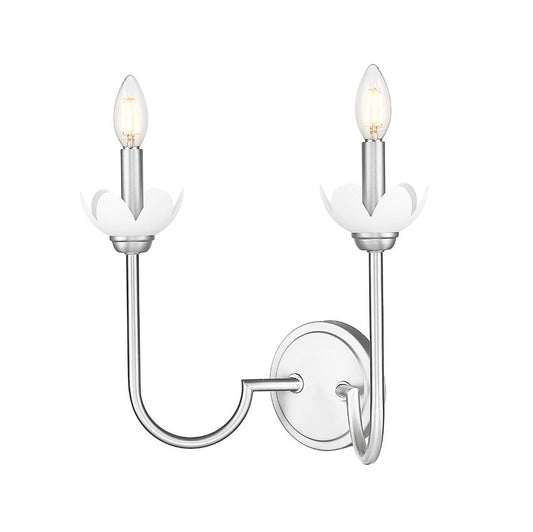 Z-Lite Allistair 2-Light Candelabra Bulb Base Brushed Nickel Steel Frame Clear Ribbed Glass Shade Wall Sconce