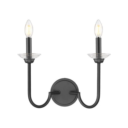 Z-Lite Allistair 2-Light Candelabra Bulb Base Matte Black Steel Frame Clear Ribbed Glass Shade Wall Sconce
