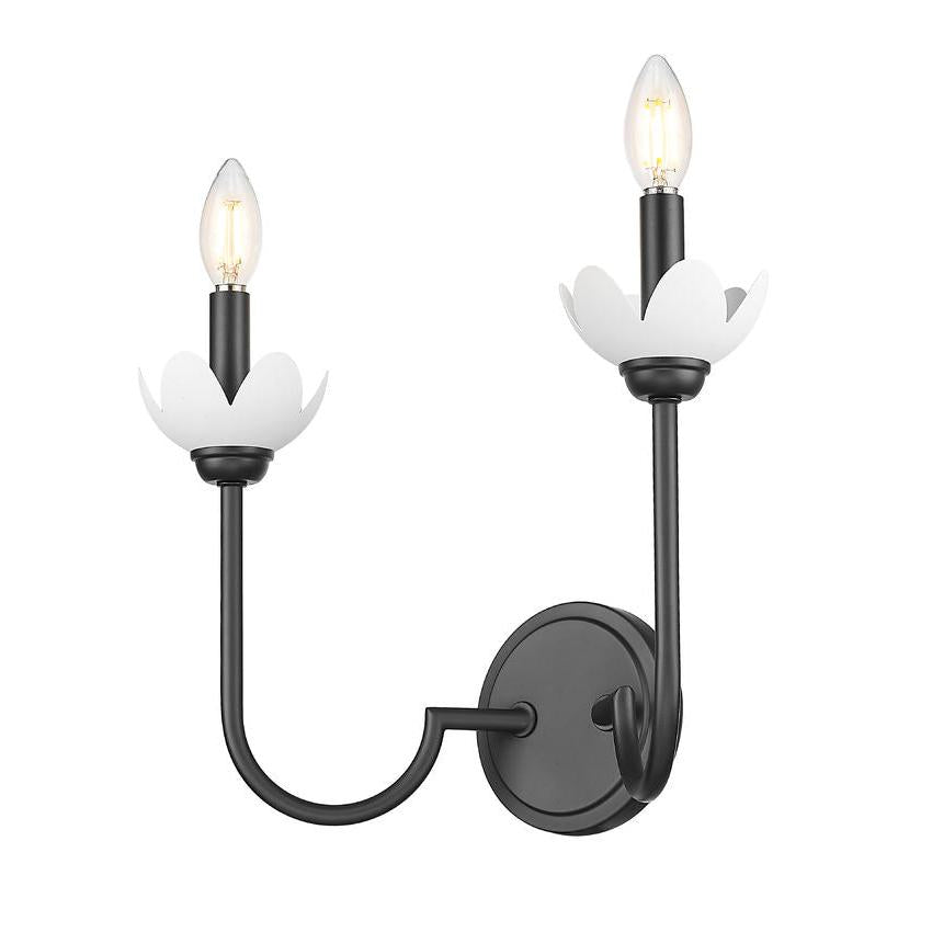 Z-Lite Allistair 2-Light Candelabra Bulb Base Matte Black Steel Frame Clear Ribbed Glass Shade Wall Sconce