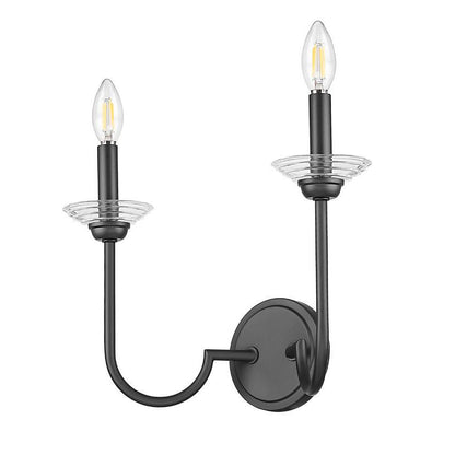Z-Lite Allistair 2-Light Candelabra Bulb Base Matte Black Steel Frame Clear Ribbed Glass Shade Wall Sconce