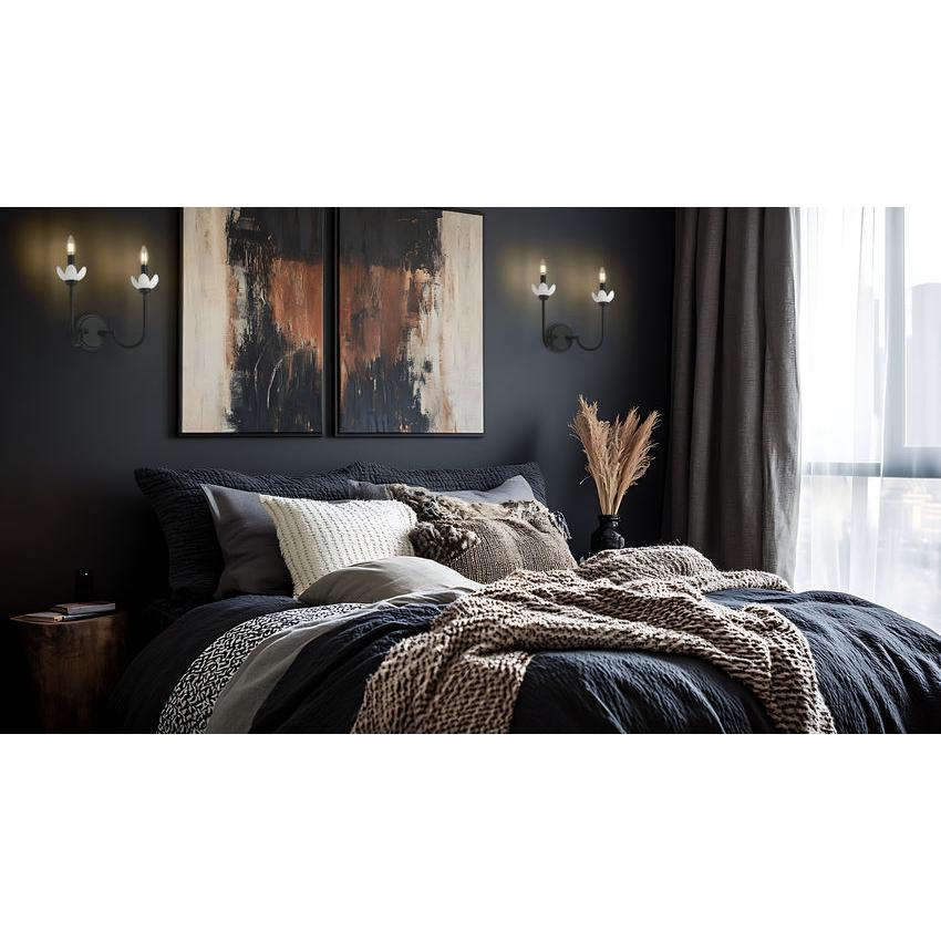 Z-Lite Allistair 2-Light Candelabra Bulb Base Matte Black Steel Frame Clear Ribbed Glass Shade Wall Sconce