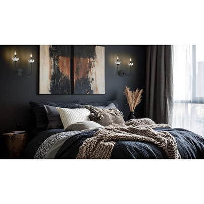 Z-Lite Allistair 2-Light Candelabra Bulb Base Matte Black Steel Frame Clear Ribbed Glass Shade Wall Sconce