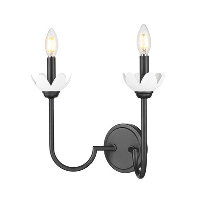 Z-Lite Allistair 2-Light Candelabra Bulb Base Matte Black Steel Frame Clear Ribbed Glass Shade Wall Sconce