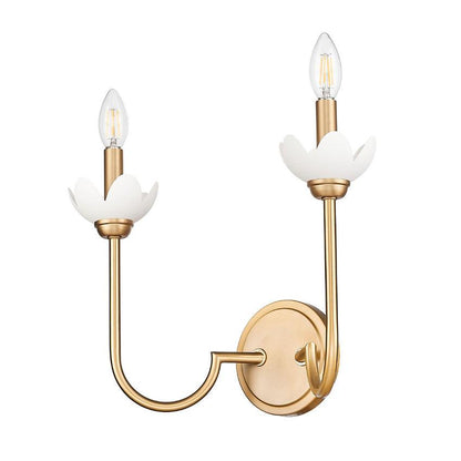 Z-Lite Allistair 2-Light Candelabra Bulb Base Modern Gold Steel Frame Clear Ribbed Glass Shade Wall Sconce