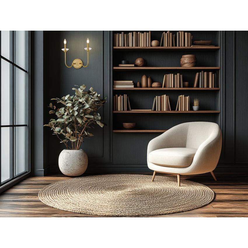 Z-Lite Allistair 2-Light Candelabra Bulb Base Modern Gold Steel Frame Clear Ribbed Glass Shade Wall Sconce