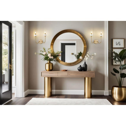 Z-Lite Allistair 2-Light Candelabra Bulb Base Modern Gold Steel Frame Clear Ribbed Glass Shade Wall Sconce