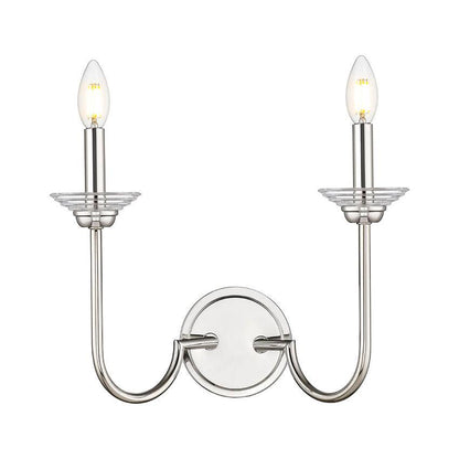 Z-Lite Allistair 2-Light Candelabra Bulb Base Polished Nickel Steel Frame Clear Ribbed Glass Shade Wall Sconce