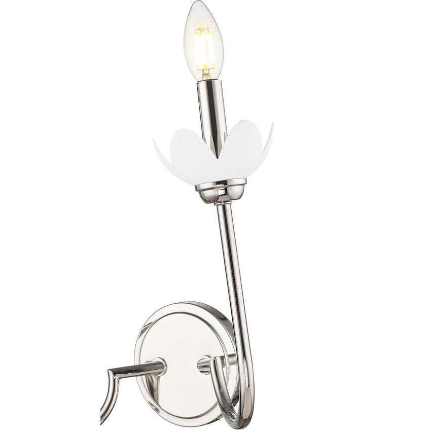 Z-Lite Allistair 2-Light Candelabra Bulb Base Polished Nickel Steel Frame Clear Ribbed Glass Shade Wall Sconce
