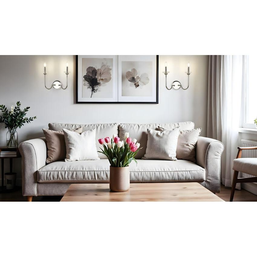 Z-Lite Allistair 2-Light Candelabra Bulb Base Polished Nickel Steel Frame Clear Ribbed Glass Shade Wall Sconce